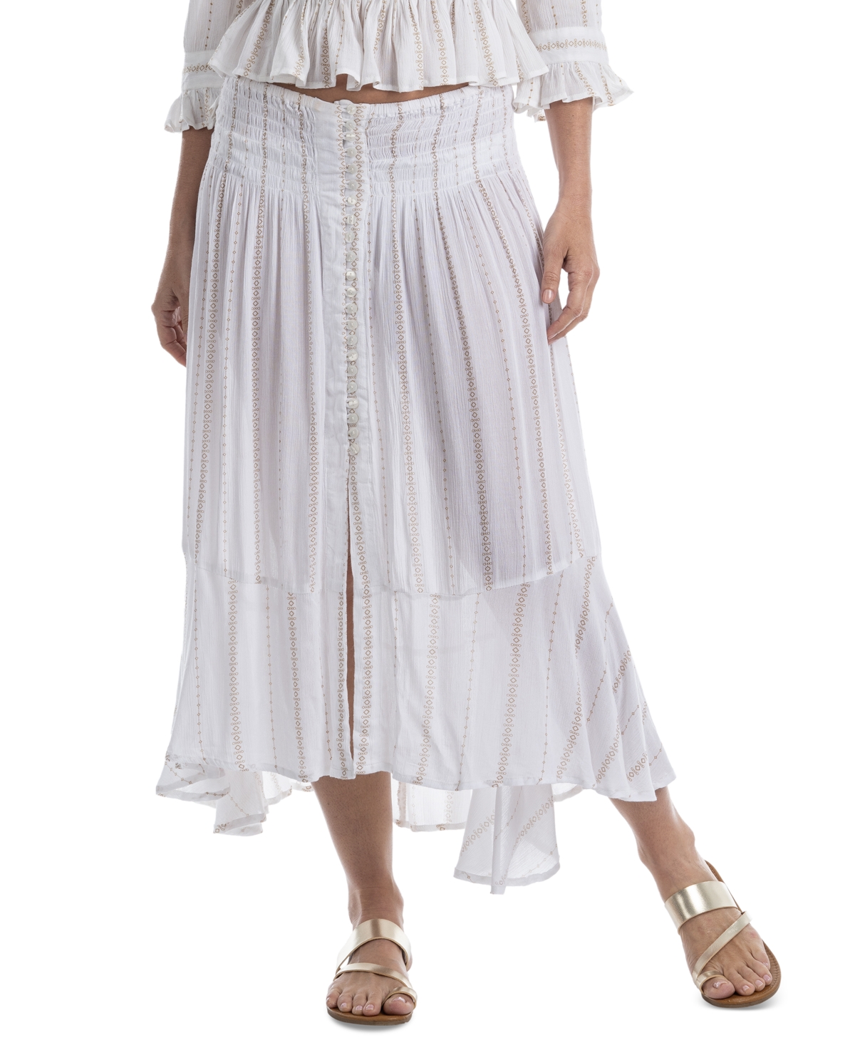 Women's Button-Front Cotton Skirt Swim Cover-Up - White
