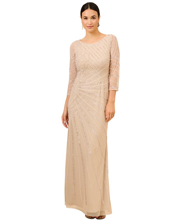 Adrianna Papell Embellished 3/4-Sleeve Gown - Macy's
