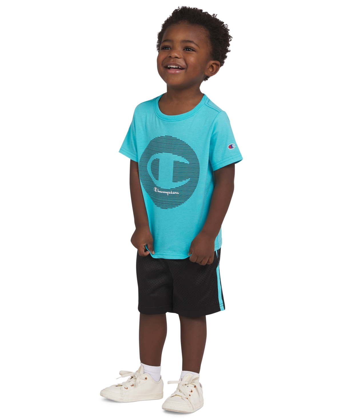 Shop Champion Toddler Boys Logo Graphic T-shirt & Shorts, 2 Piece Set In Blue Curacao