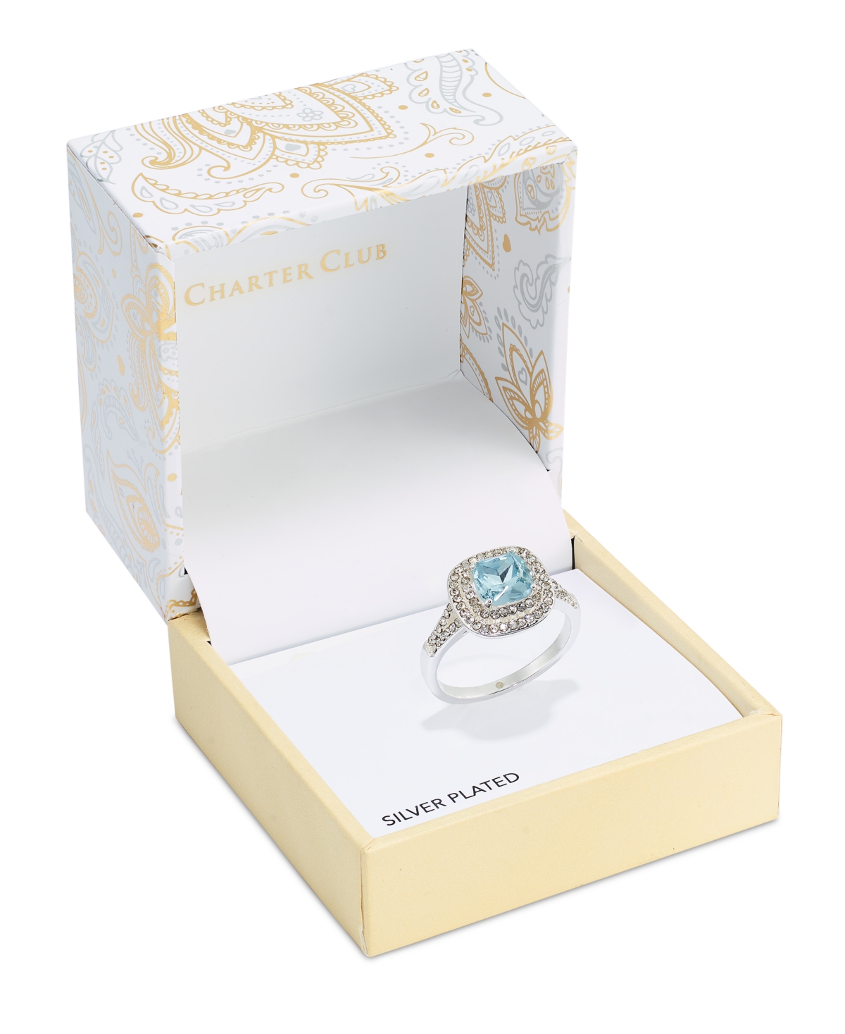 Charter ClubTone Pave & Color Crystal Double Square Halo Ring, Created for Macy's - Silver