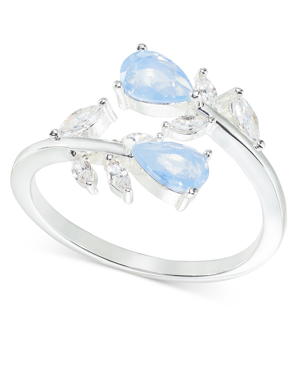 Silver-Tone Blue Crystal & Cubic Zirconia Bypass Ring, Created for Macy's - Silver
