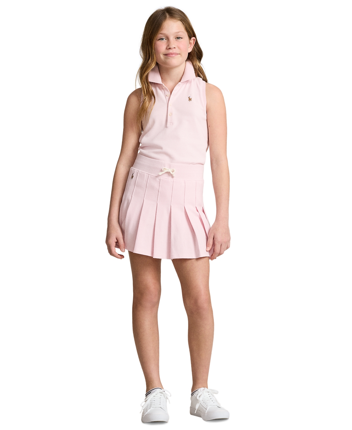 Shop Polo Ralph Lauren Big Girls Pleated Mesh Drawstring Skort In Hint Of Pink