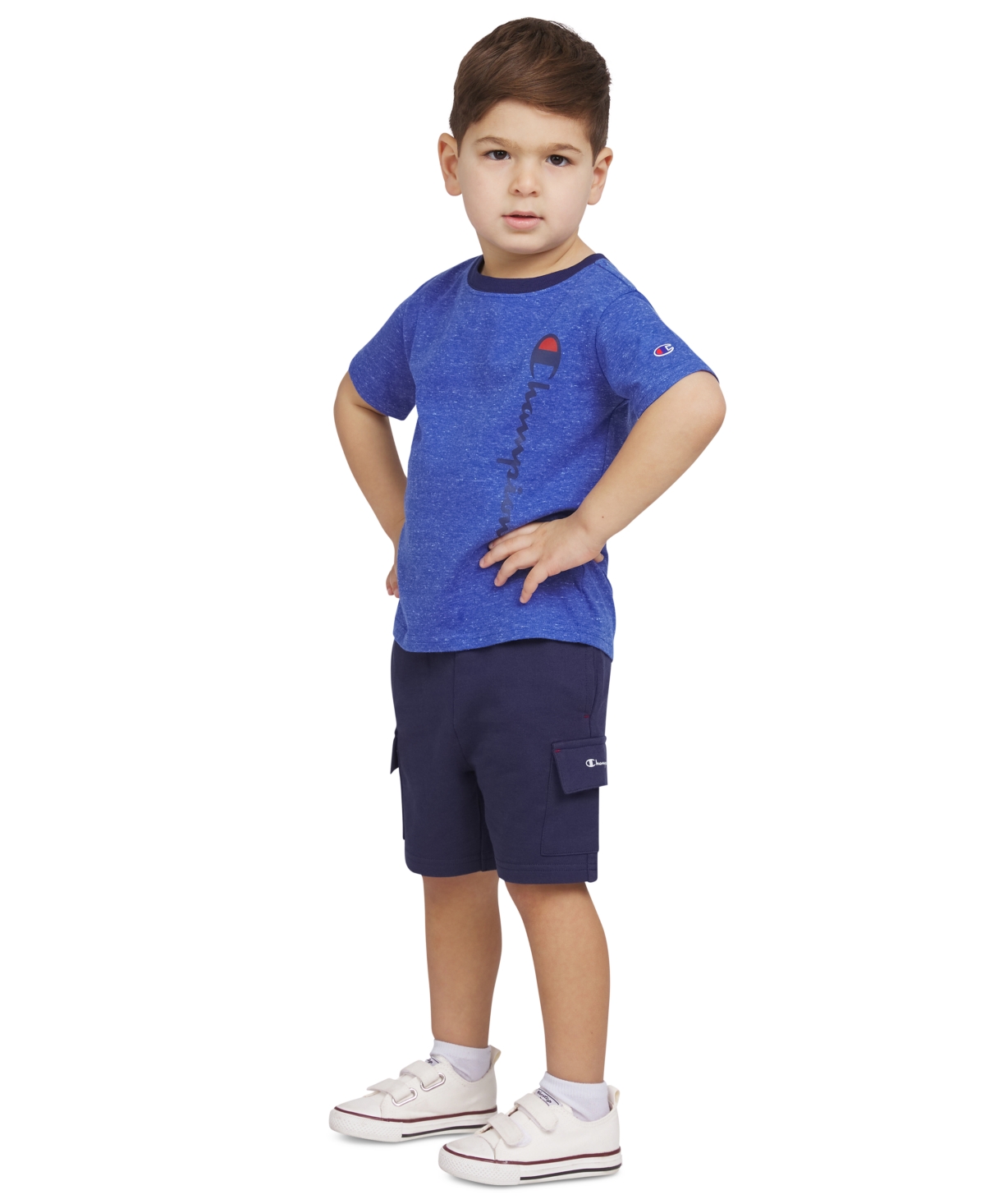 Shop Champion Toddler Boys Short-sleeve T-shirt & Cargo Shorts, 2 Piece Set In Surf The Web
