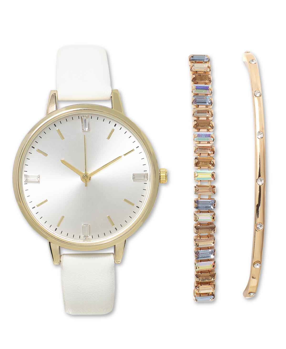 Inc International Concepts Women's White Strap Watch 38mm Set, Created For Macy's