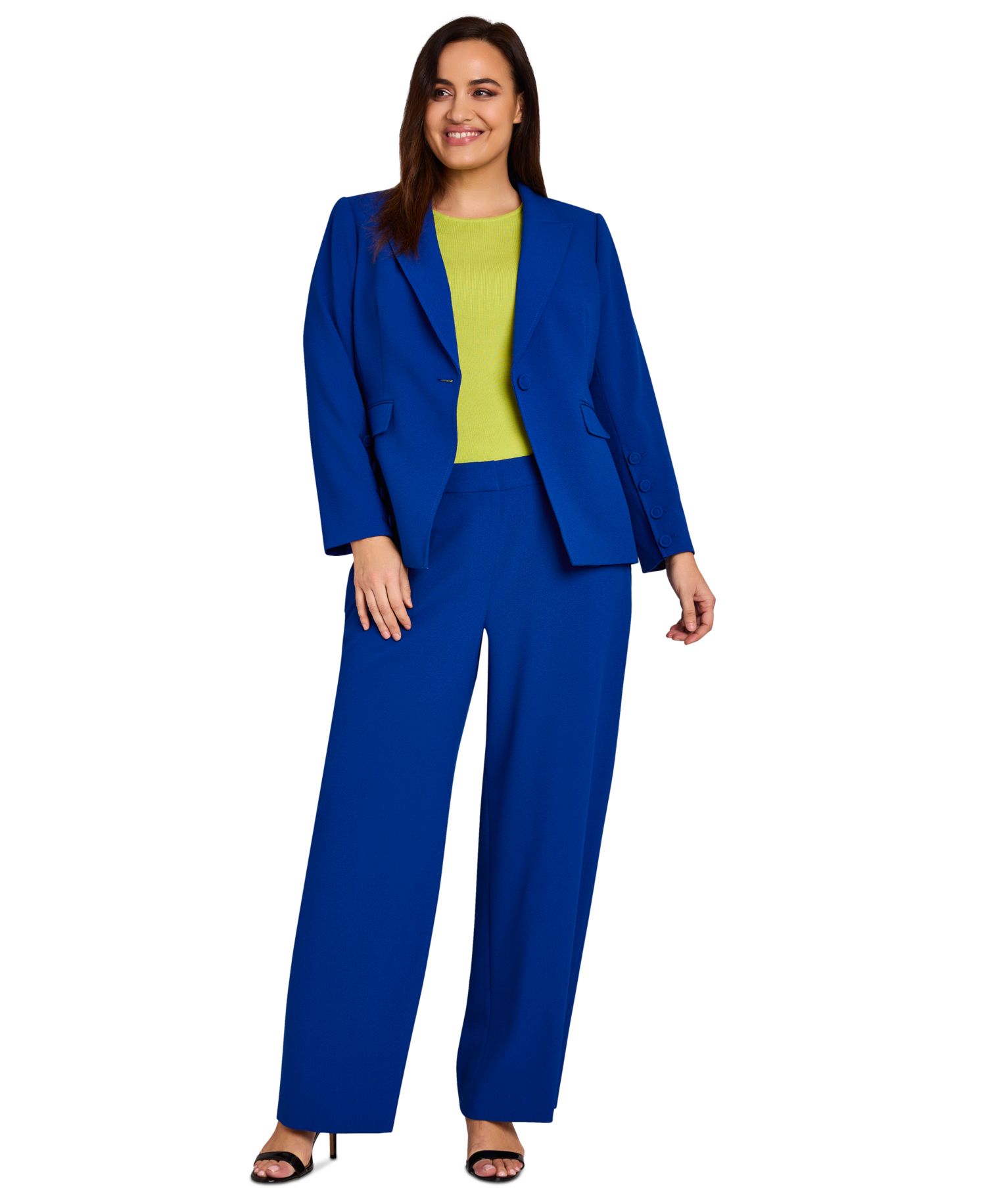 Plus Size One-Button Blazer & Wide-Leg Pants Suit Separates