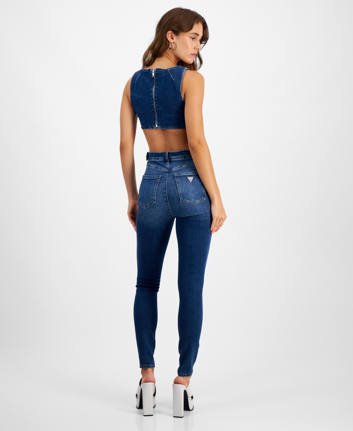 Guess Women s Lola Open Back Skinny Denim Jumpsuit SAVILLE WASH Smart Closet
