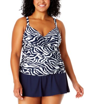 Plus Size Printed Tankini Top Banded Swim Skirt