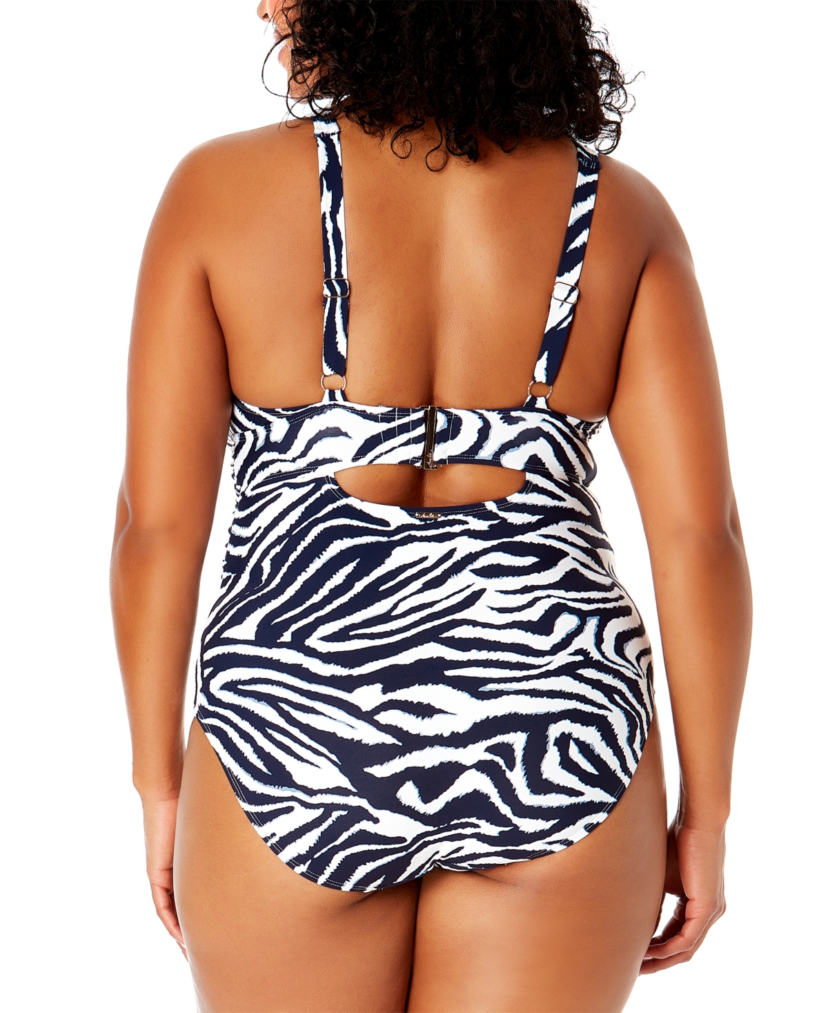 Shop Anne Cole Plus Size Zebra-print One-piece Swimsuit In Navy  White
