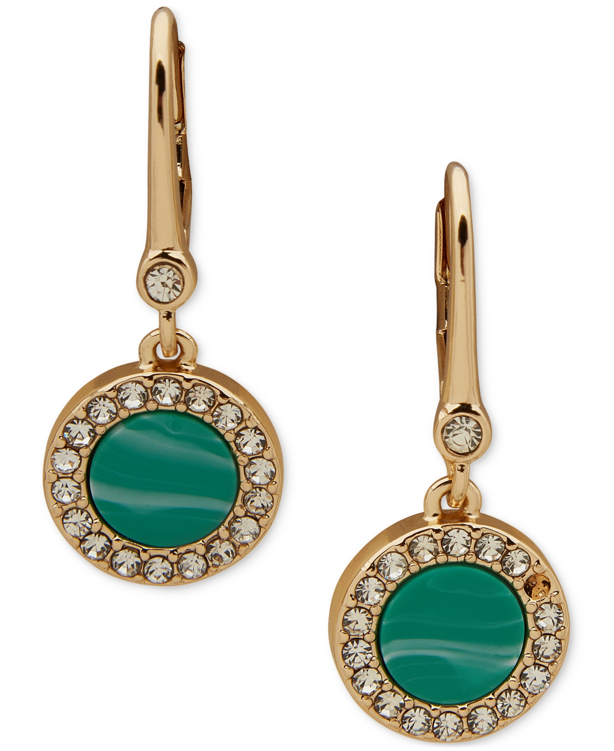 Gold-Tone Pave & Color Inlay Drop Earrings - Turquoise