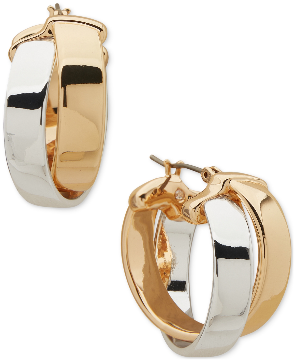 Shop Dkny Two-tone Medium Crossover Hoop Earrings In Gold,silve