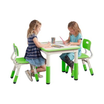 Dry-Erase Square Activity Table with 2 Chairs, Adjustable, Grassy Green, 3-Piece