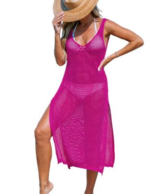 Cupshe Women's Hot Pink Sleeveless Crochet Cover-Up Dress Macy's