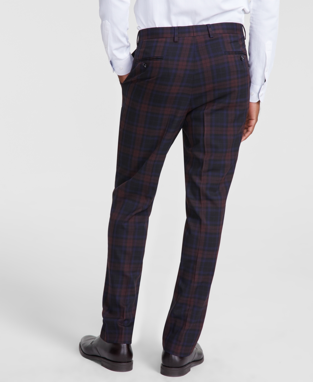 Tayion Collection Men's Classic-Fit Plaid Suit Pants -burgundy