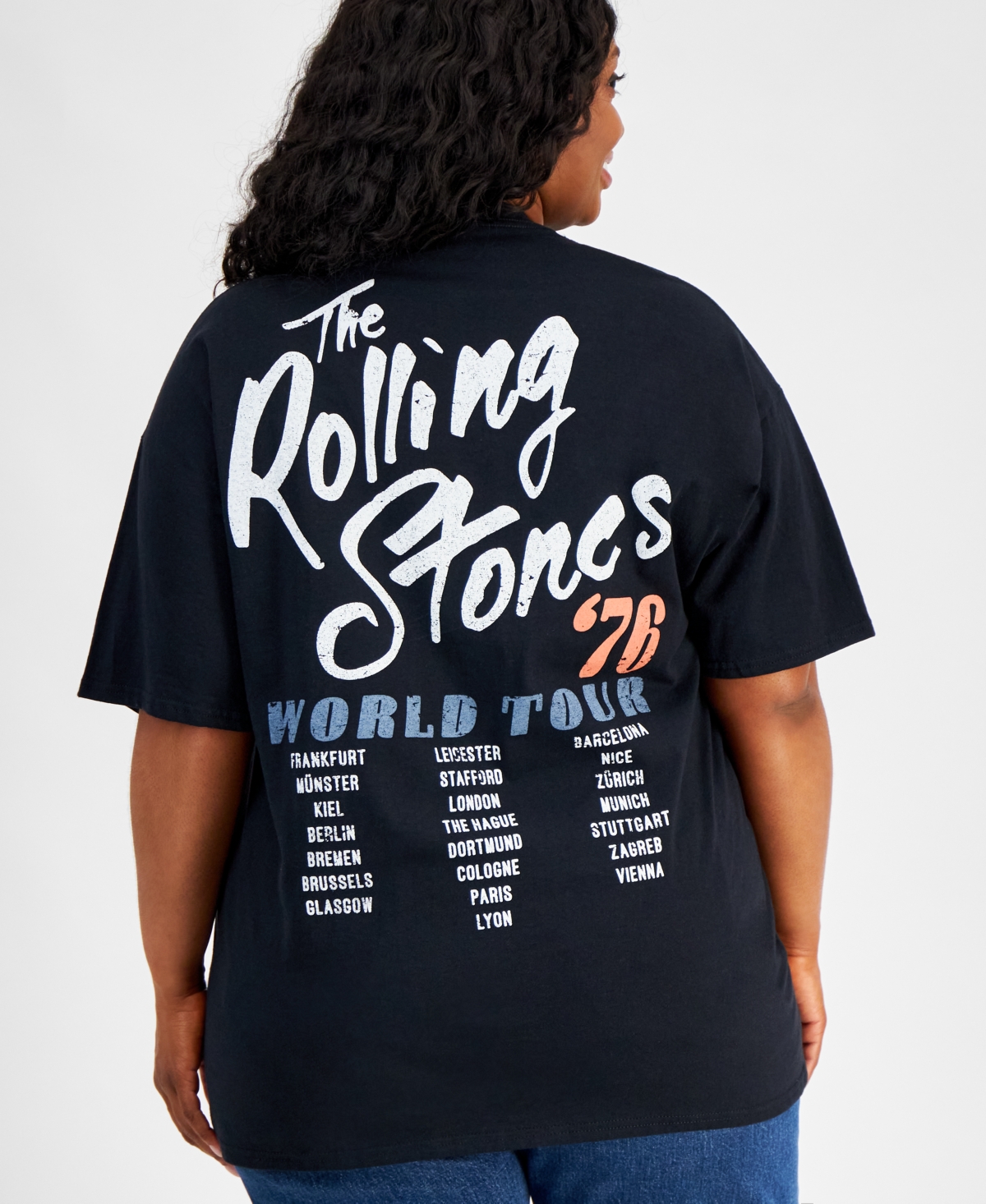 Shop Love Tribe Trendy Plus Size Rolling Stones Graphic Print Crewneck Cotton T-shirt In Black