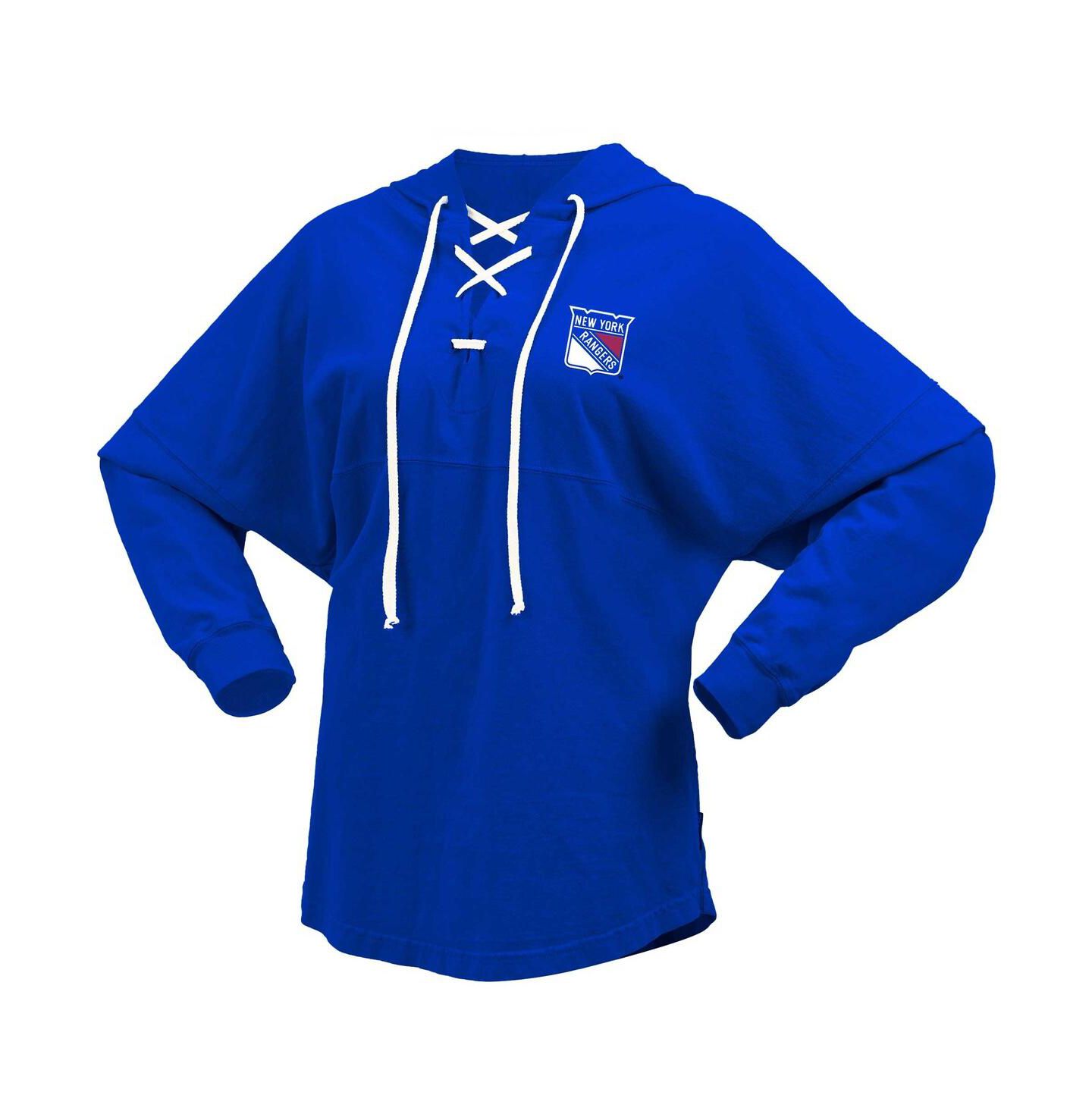 Женское худи Fanatics Blue New York Rangers Jersey Lace-Up V-Neck Long Sleeve T-shirt — фото 3