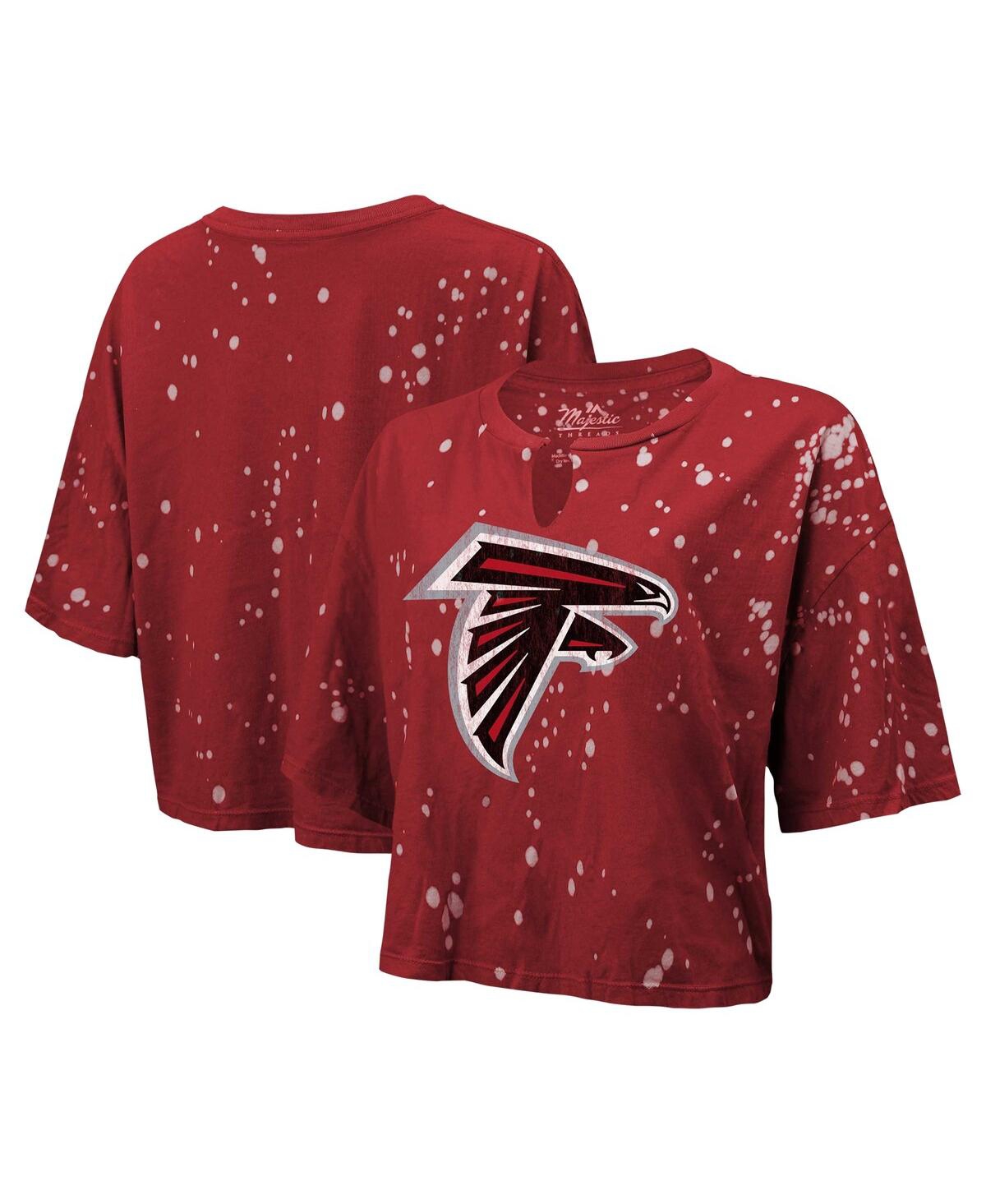 Majestic Women's  Red Distressed Atlanta Falcons Bleach Splatter Notch Neck Crop T-shirt