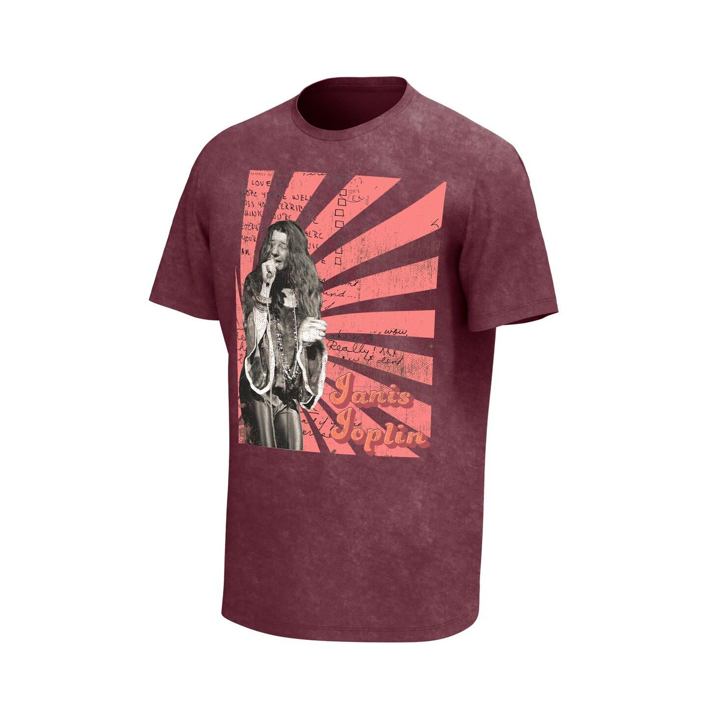 Мужская футболка Philcos Maroon Distressed Janis Joplin Scripts Washed Graphic — фото 3