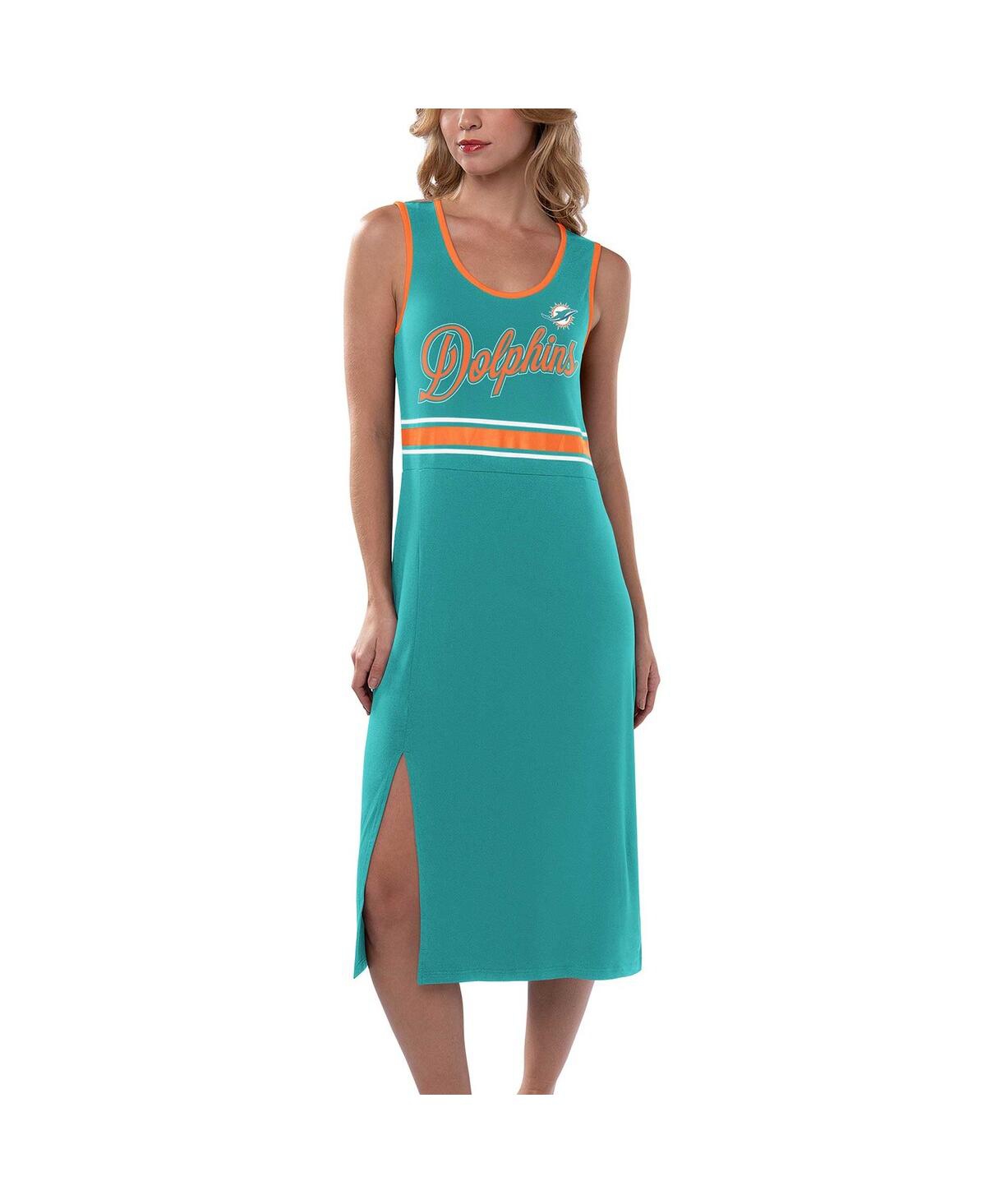G-III 4HER BY CARL BANKS WOMEN'S G-III 4HER BY CARL BANKS AQUA MIAMI DOLPHINS MAIN FIELD MAXI DRESS