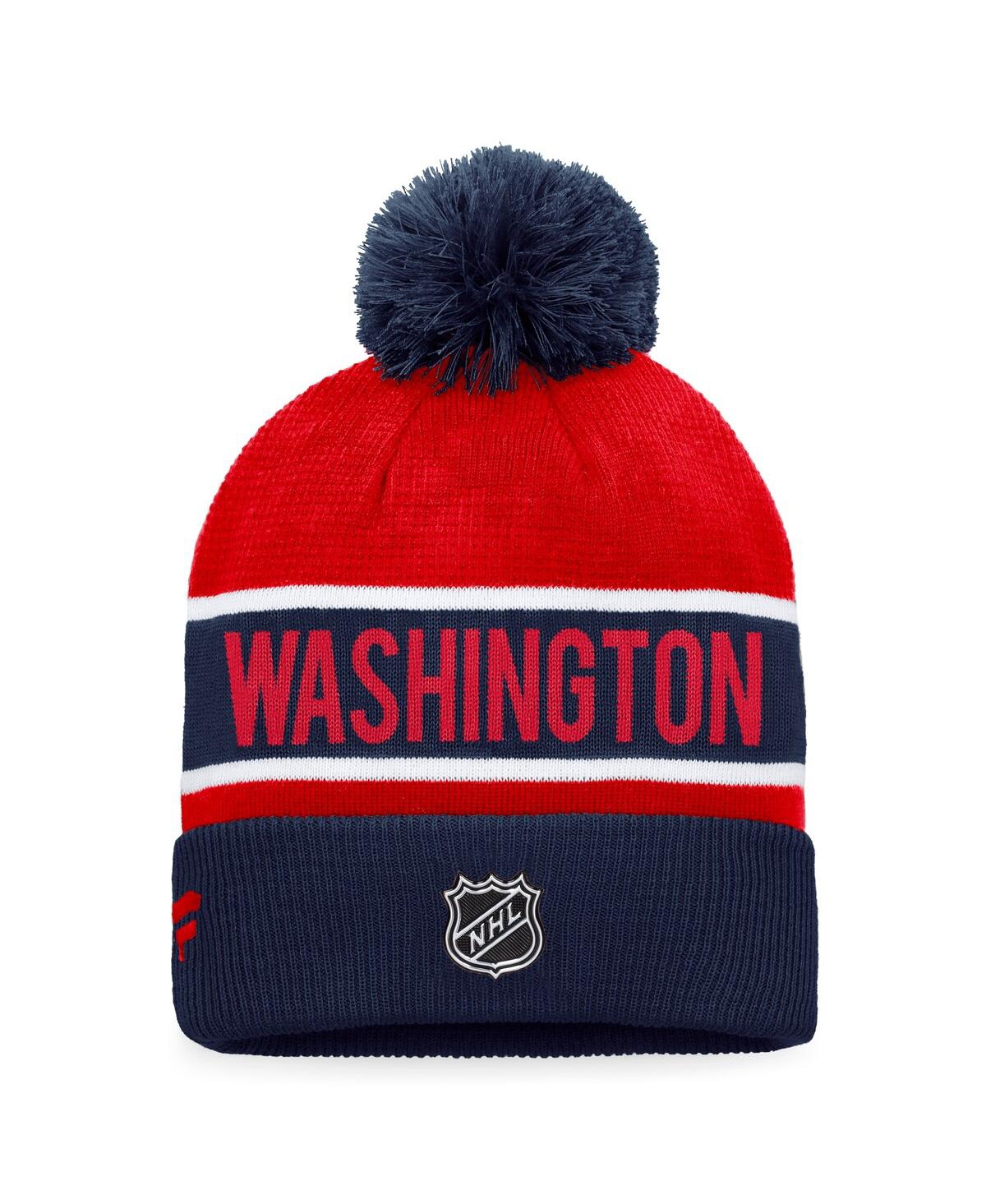 Fanatics Branded Navy/red Washington Capitals Authentic Pro Rink Cuffed Knit Hat With Pom In Navy,red