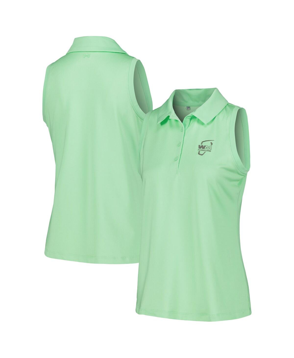 Under Armour Women's  Green Wm Phoenix Open Playoff 3.0 Pin Stripe Jacquard Sleeveless Polo Shirt