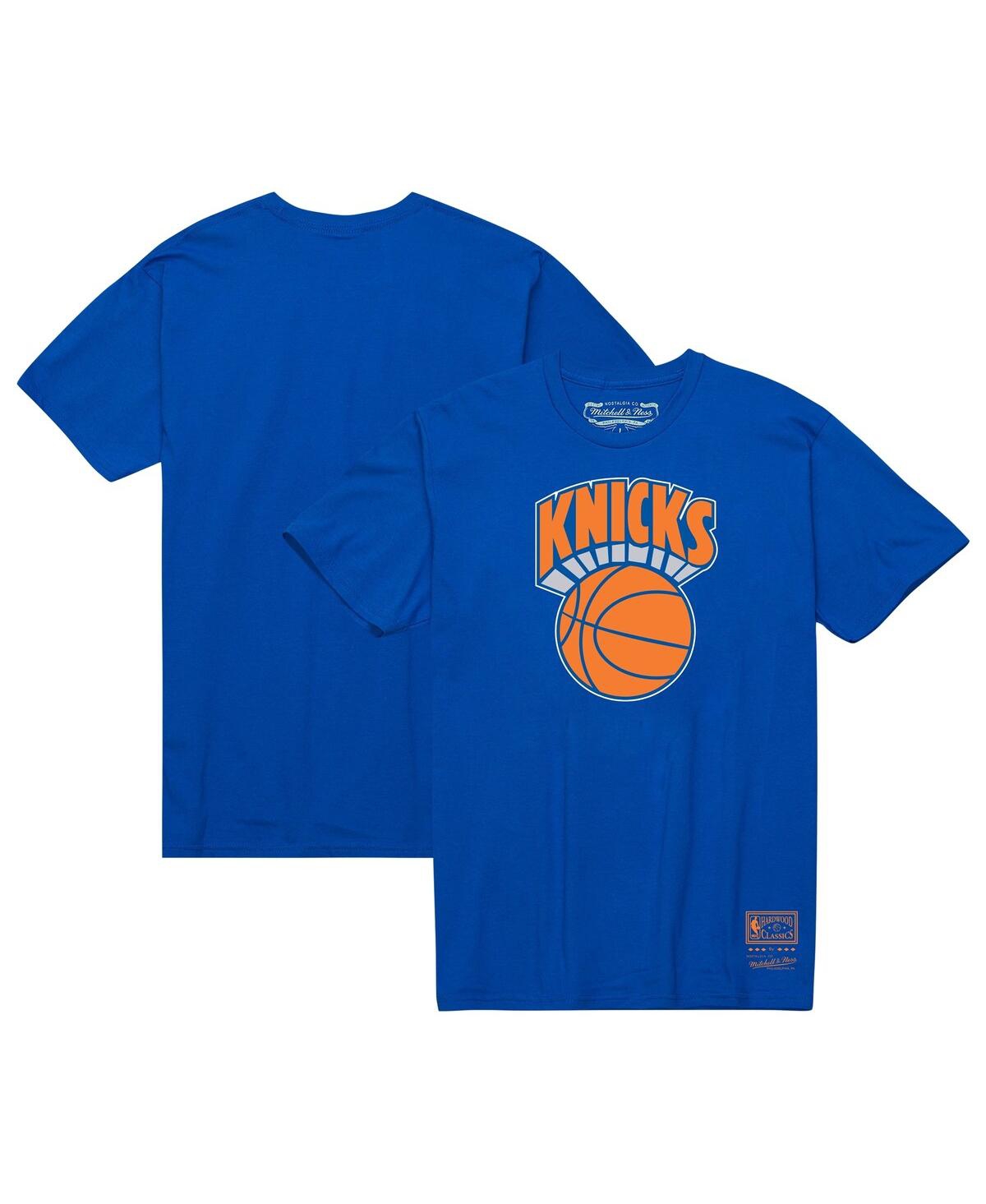 Men's Mitchell & Ness Royal Distressed New York Knicks Big and Tall Hardwood Classics Vintage-Like Logo T-shirt - Royal
