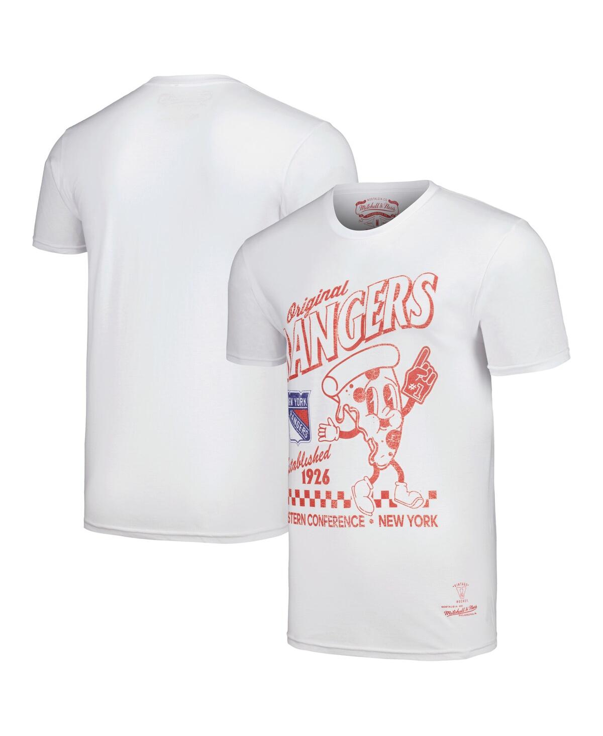 Men's Mitchell & Ness White Distressed New York Rangers Pizza T-shirt - White