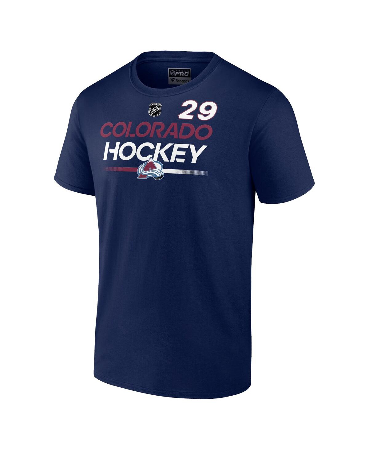 Shop Fanatics Men's  Nathan Mackinnon Navy Colorado Avalanche Authentic Pro Prime Name And Number T-shirt