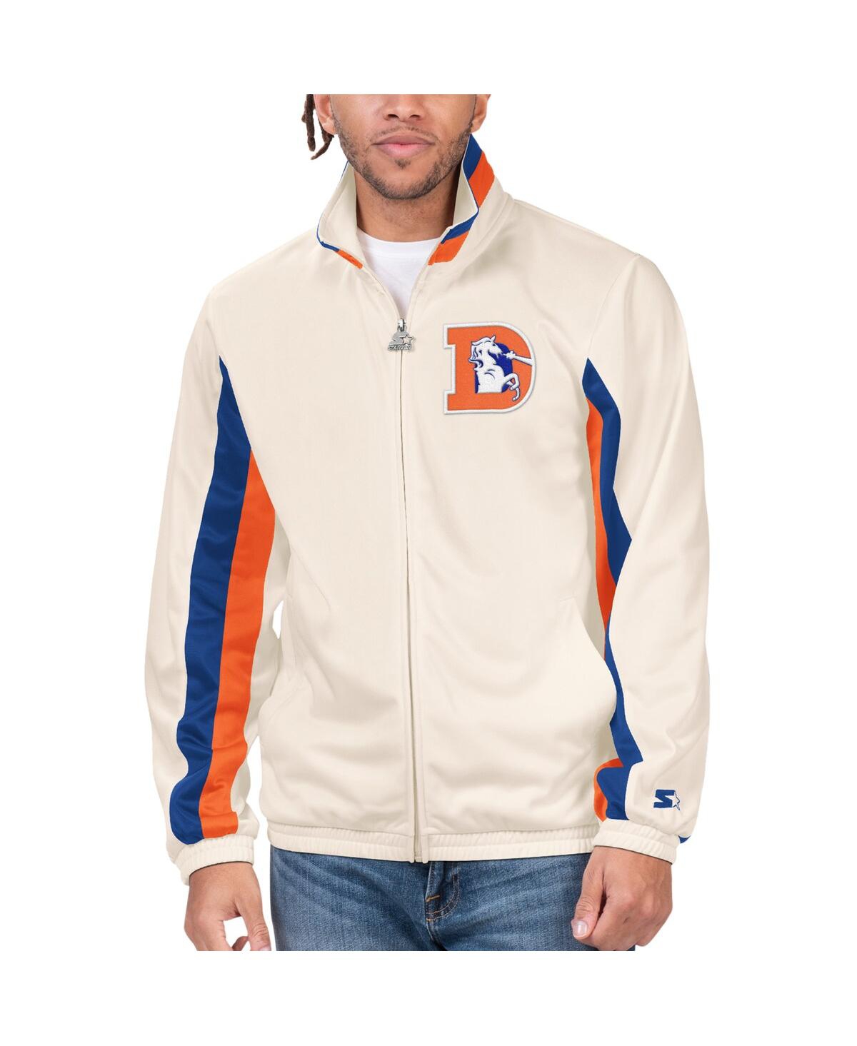 Starter Men's  White Distressed Denver Broncos Vintage-like Rebound Full-zip Track Jacket