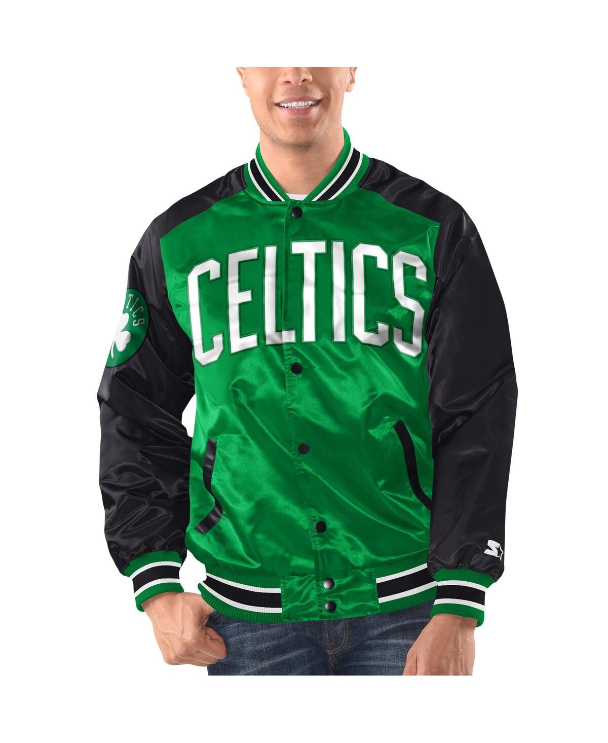 Shop Starter Men's  Kelly Green, Black Boston Celtics Renegade Satin Full-snap Varsity Jacket In Kelly Green,black