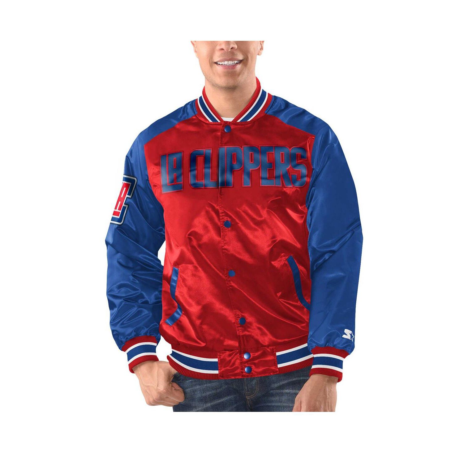 Men's Red, Royal LA Clippers Renegade Satin Full-Snap Varsity Jacket