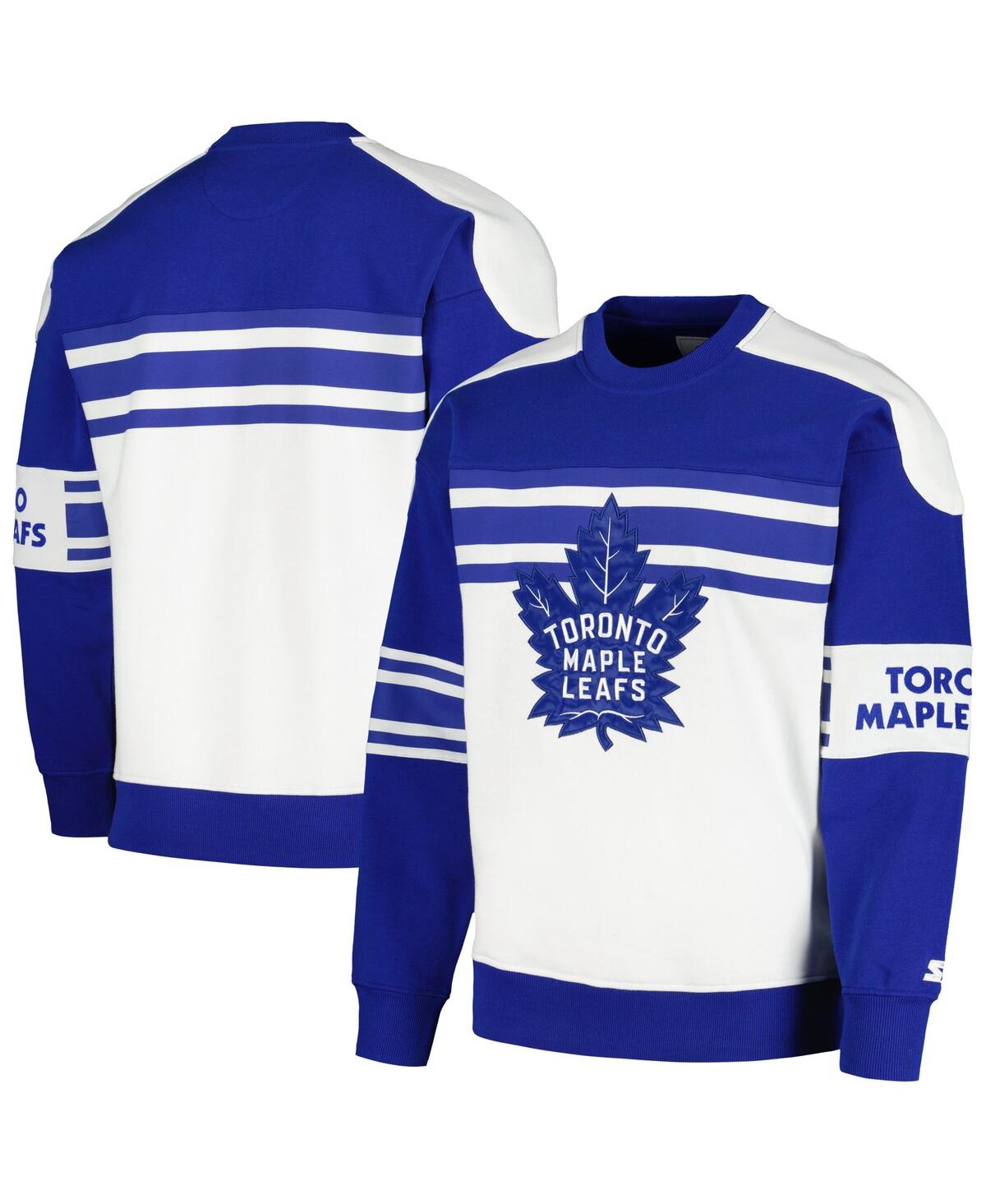 Shop Starter Men's  White Toronto Maple Leafs Defense Fleece Crewneck Pullover Sweatshirt