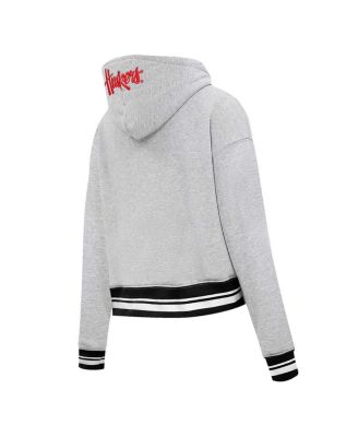 Women's Heather Gray Nebraska Huskers Script Tail Fleece Cropped Pullover Hoodie