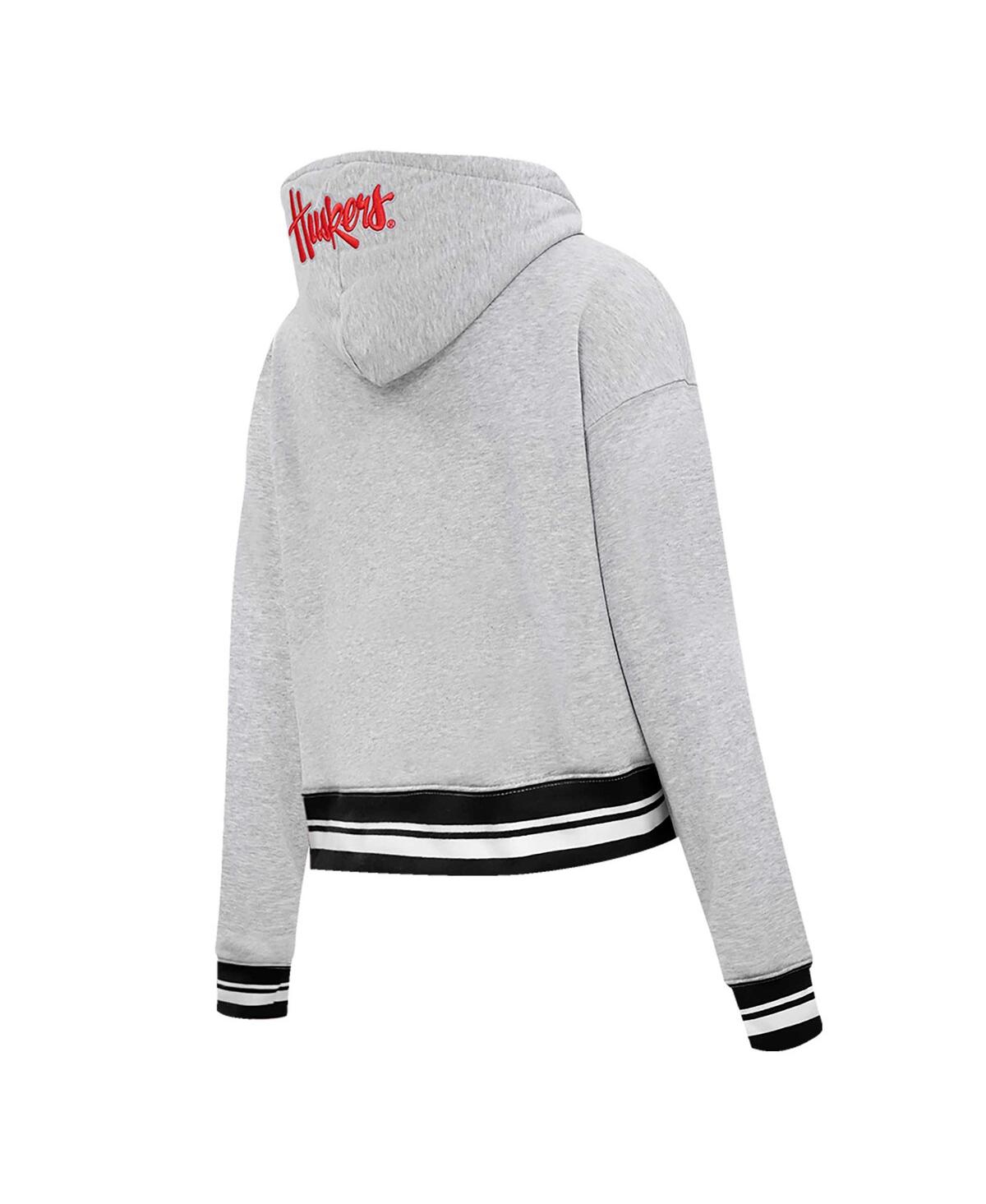 Pro Standard Heather Gray Nebraska Huskers Script Tail Fleece Cropped Pullover Hoodie In Heather Gray