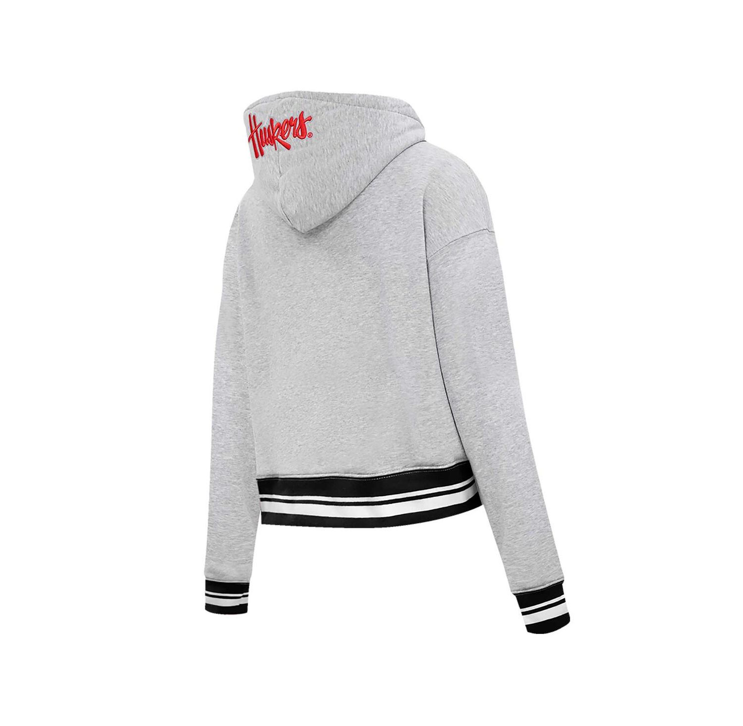 Women's Heather Gray Nebraska Huskers Script Tail Fleece Cropped Pullover Hoodie