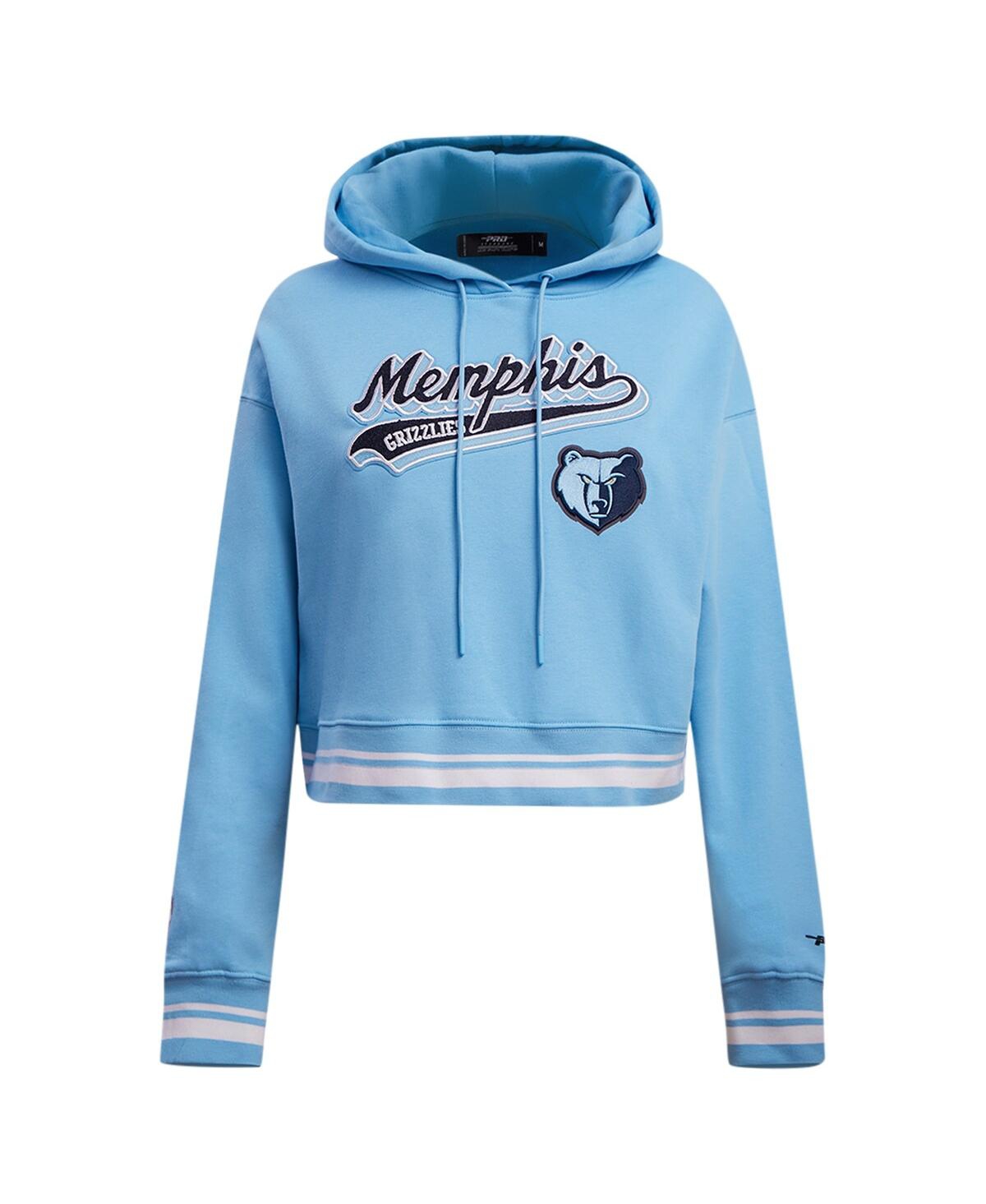 Shop Pro Standard Women's  Light Blue Memphis Grizzlies Script Tail Cropped Pullover Hoodie