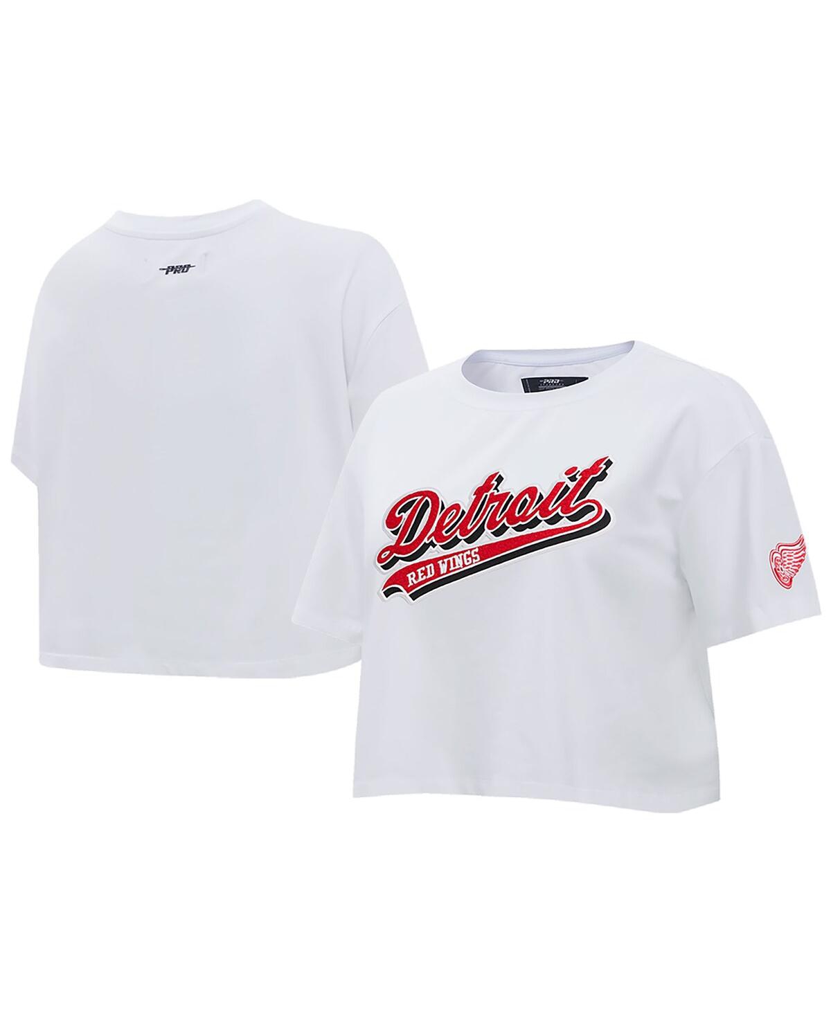 Women's Pro Standard White Detroit Red Wings Boxy Script Tail Cropped T-shirt - White
