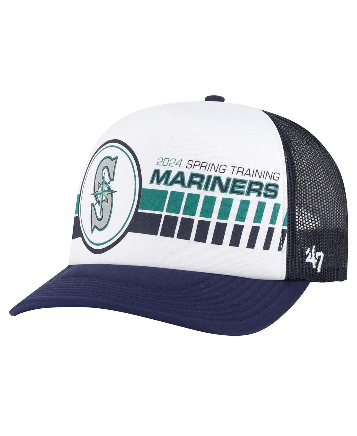 47 Brand Men's ' White, Navy Seattle Mariners 2024 Spring Training Foam Trucker Adjustable Hat In White,navy