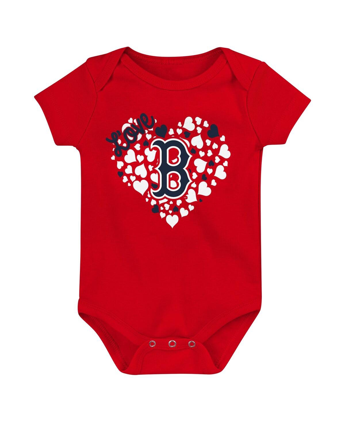 Outerstuff Baby Boys And Girls  Navy, Red, Pink Boston Red Sox Three-pack Home Run Bodysuit Set In Navy,red,pink