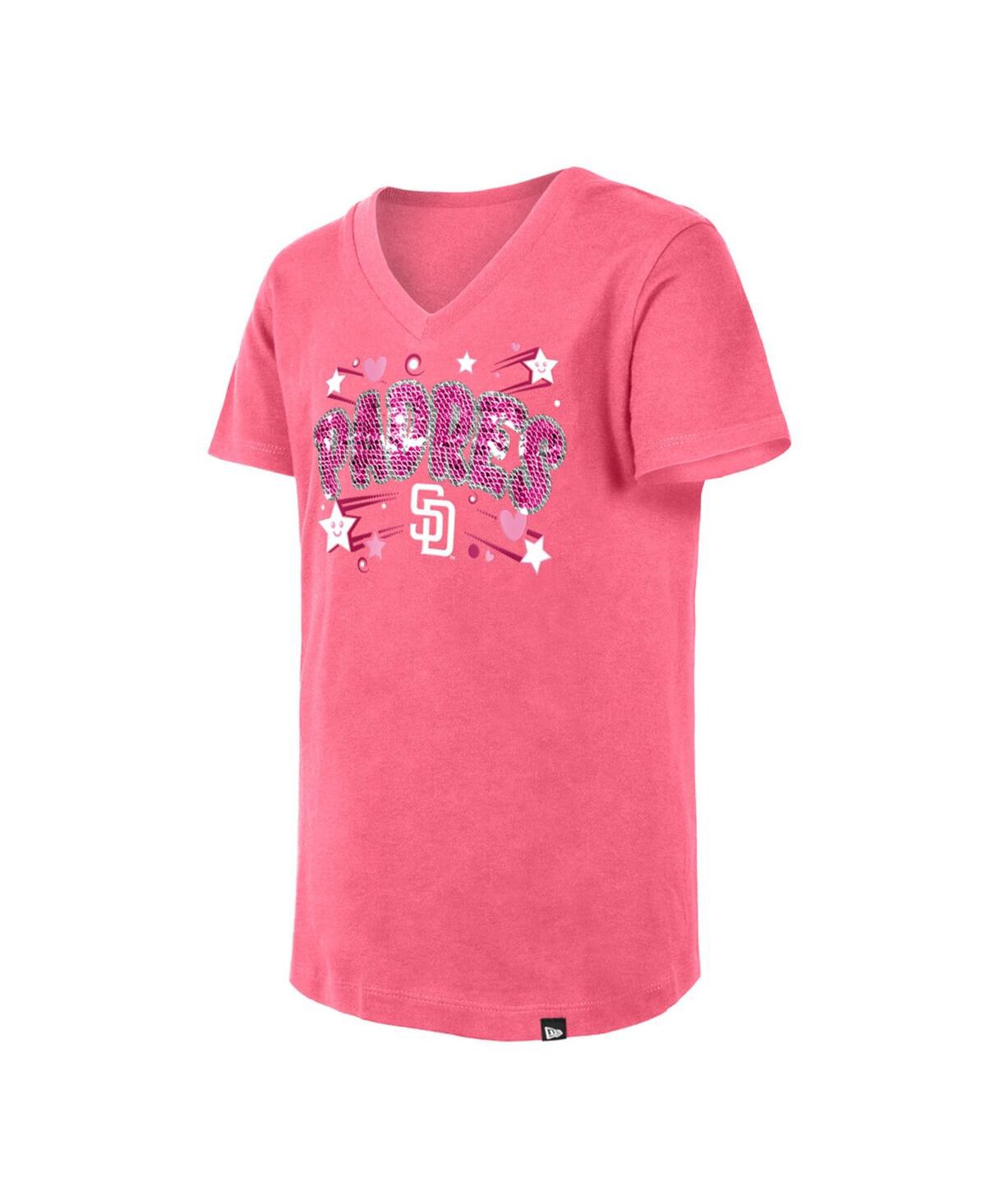 Shop New Era Big Girls  Pink San Diego Padres Sequin V-neck T-shirt