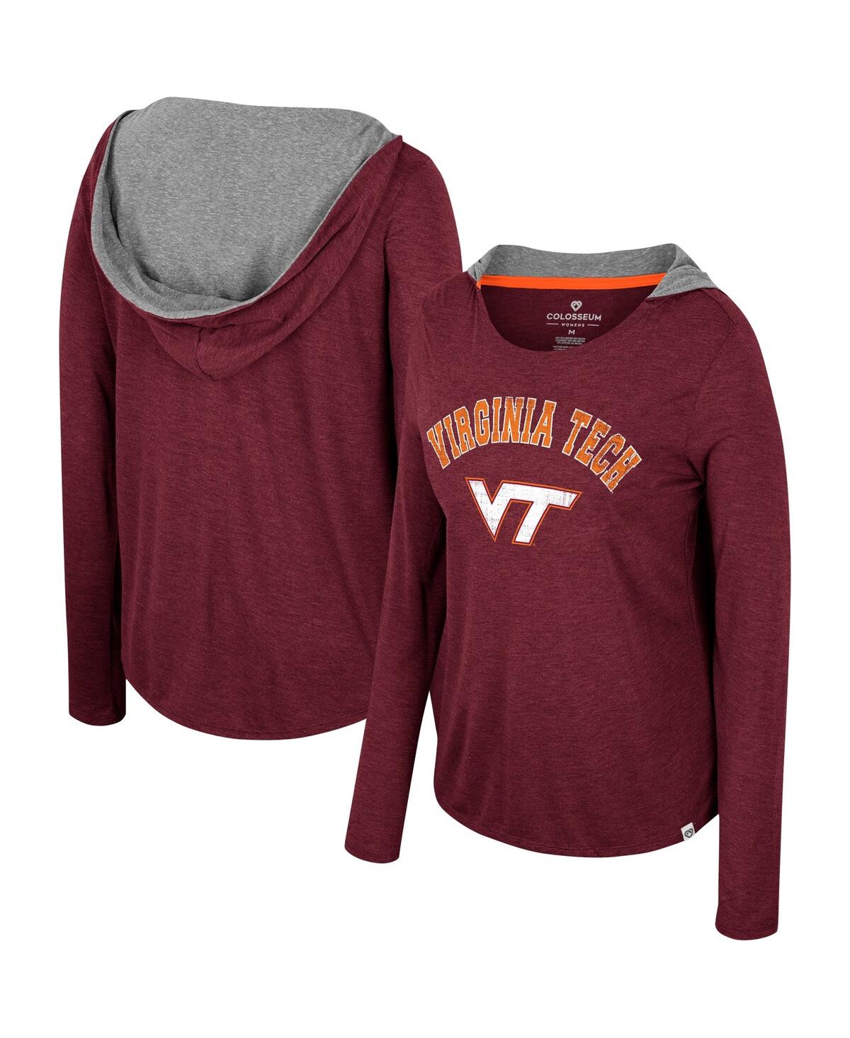 Women's Colosseum Maroon Virginia Tech Hokies Distressed Heather Long Sleeve Hoodie T-shirt - Maroon