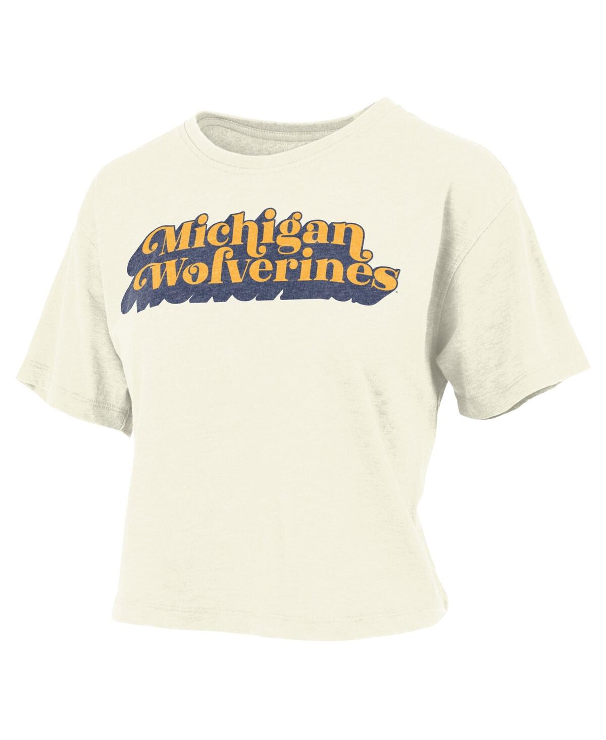 Shop Pressbox Women's  White Michigan Wolverines Vintage-like Easy Team Name Waist-length T-shirt