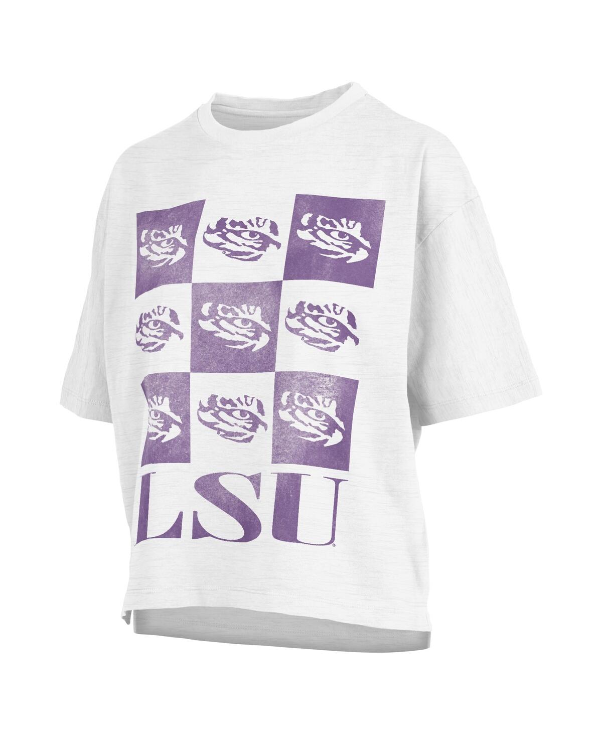 Shop Pressbox Women's  White Distressed Lsu Tigers Motley Crew Andy Waist Length Oversized T-shirt