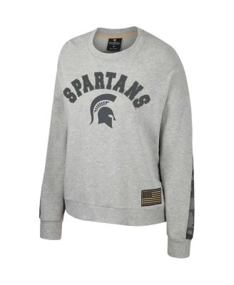 Women's Heather Gray Michigan State Spartans OHT Military-Inspried Appreciation Flag Rank Dolman Pullover Sweatshirt