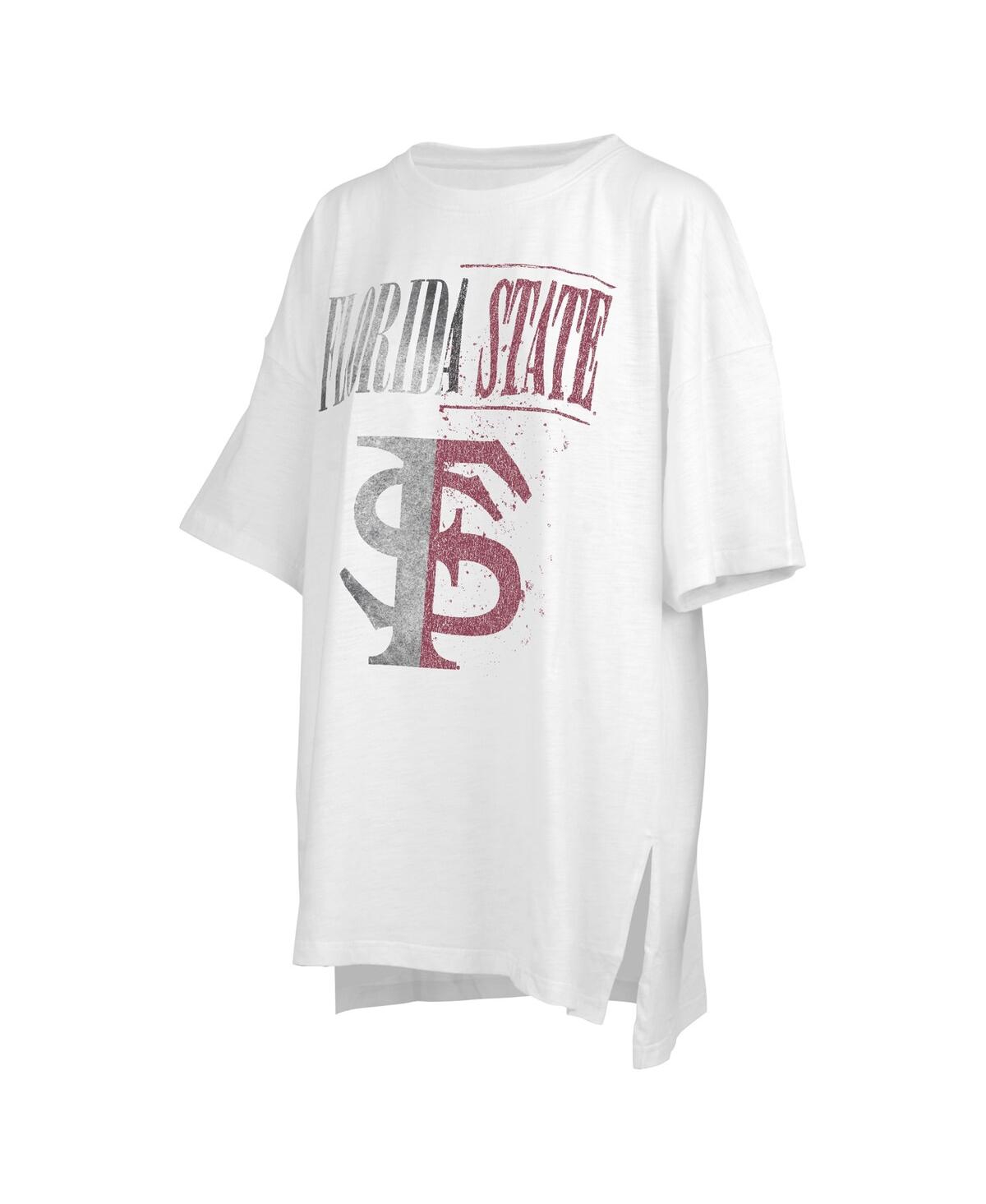 Pressbox Women's  White Distressed Florida State Seminoles Lickety-split Oversized T-shirt