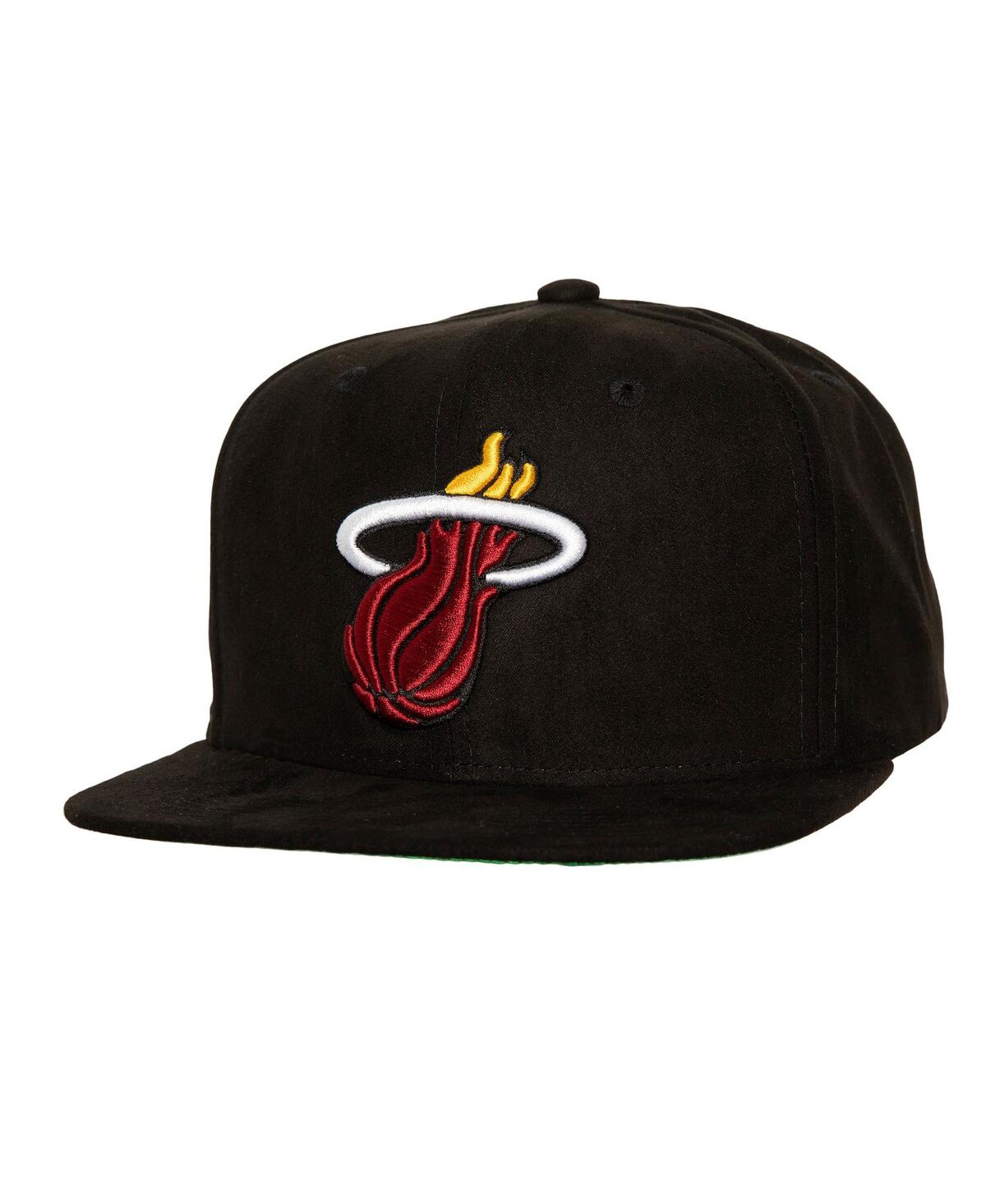 Mitchell & Ness Men's  Black Miami Heat Sweet Suede Snapback Hat In Black