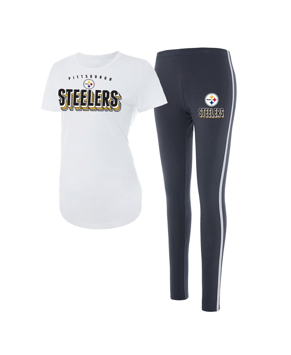 Women's Concepts Sport White, Charcoal Pittsburgh Steelers Sonata T-shirt and Leggings Set - White, Charcoal