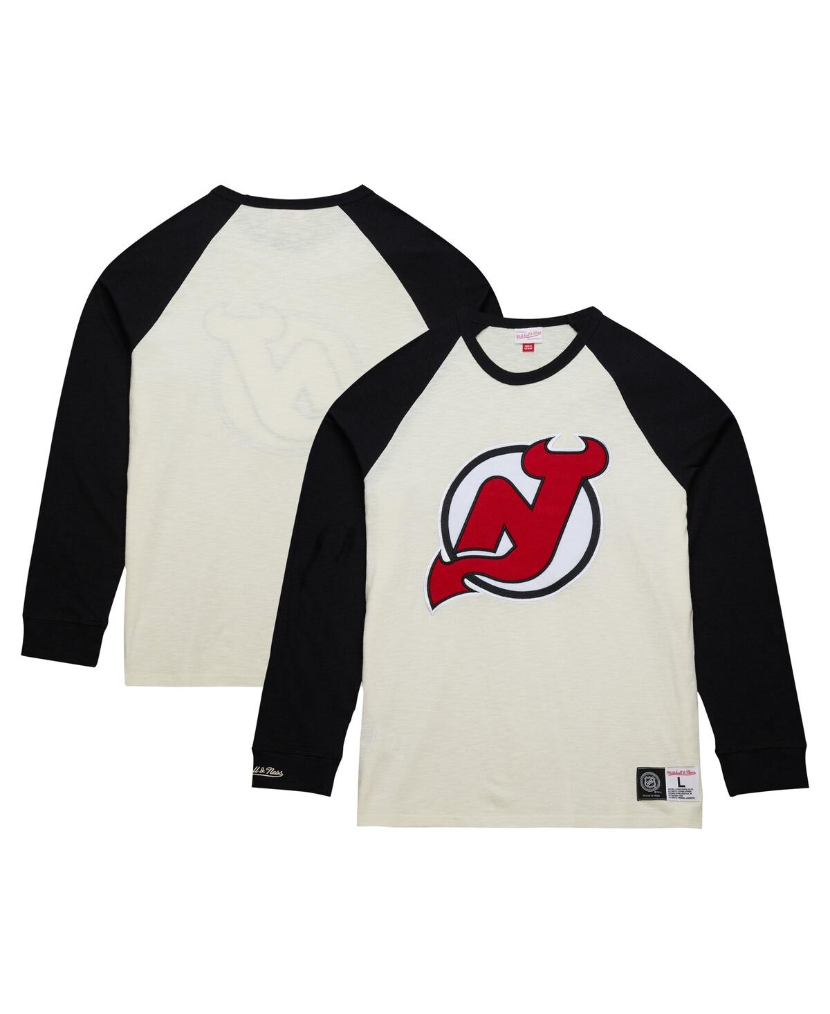 Shop Mitchell & Ness Men's  Cream New Jersey Devils Legendary Slub Vintage-like Raglan Long Sleeve T-shirt