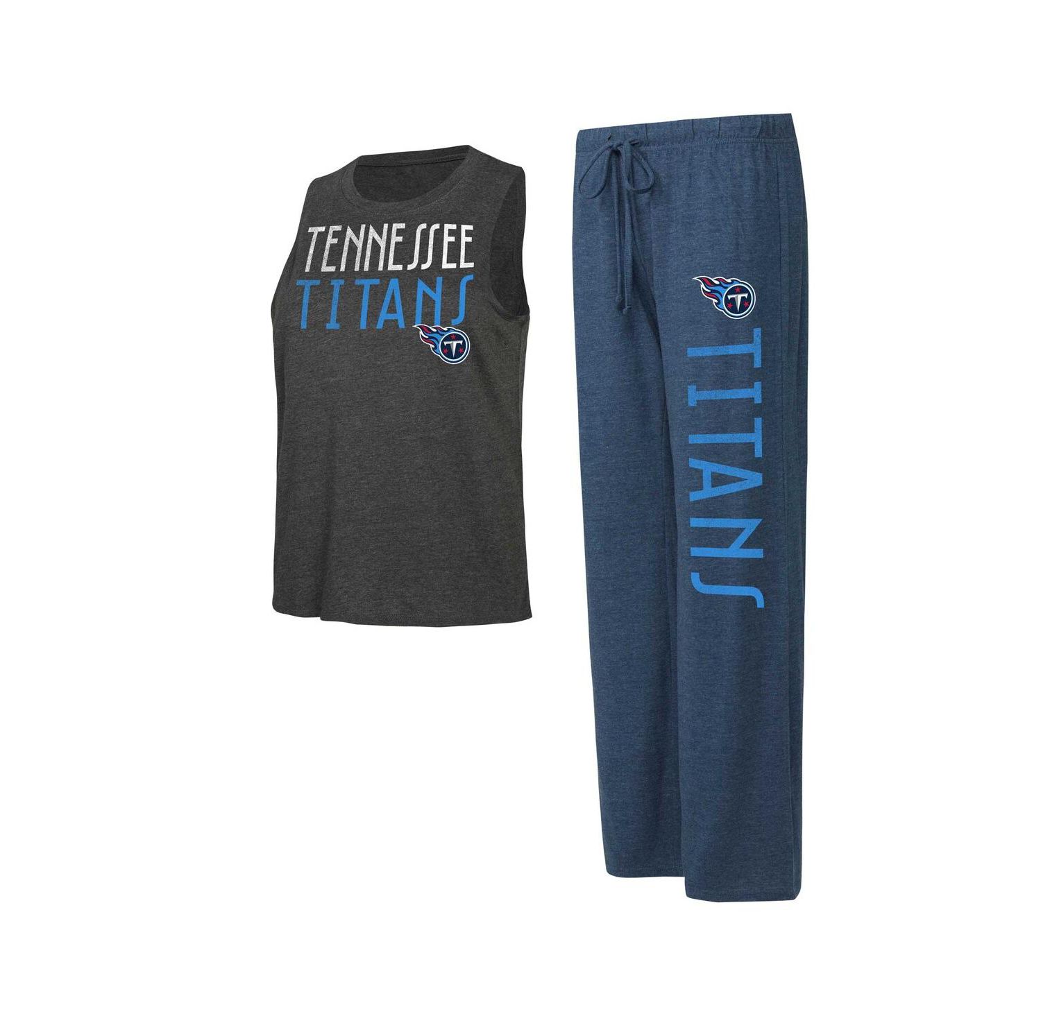 Women's Navy, Charcoal Distressed Tennessee Titans Muscle Tank Top and Pants Lounge Set