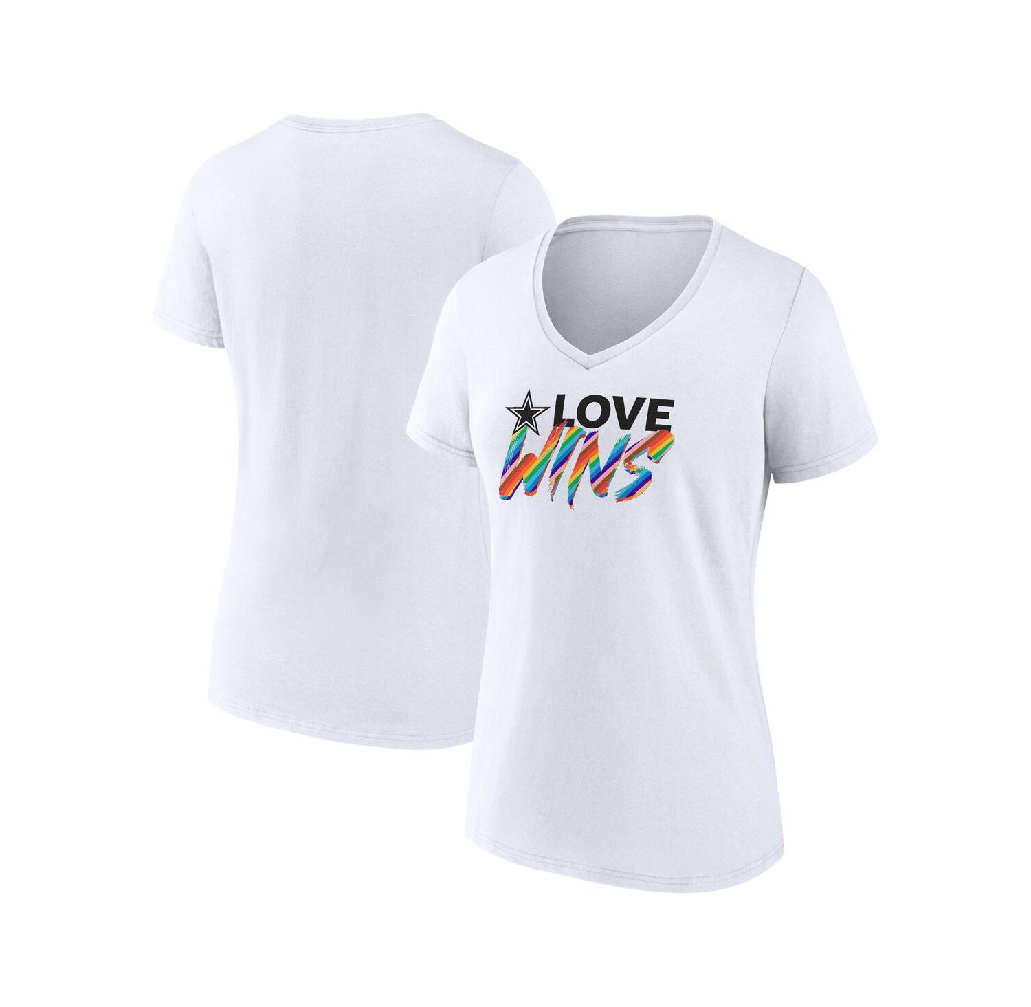 Women's White Dallas Cowboys Love Wins V-Neck T-shirt