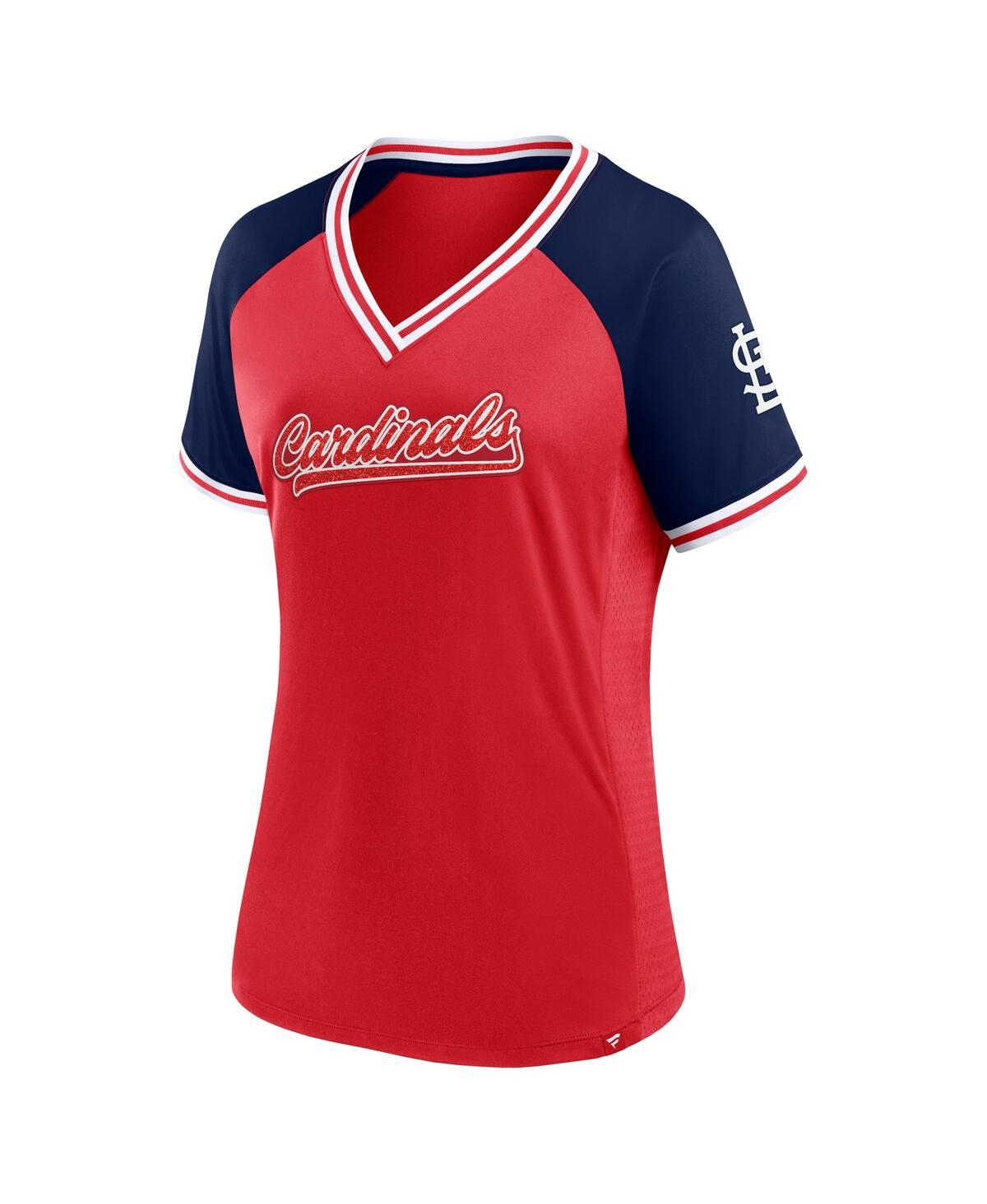 Shop Fanatics Women's  Red St. Louis Cardinals Glitz And Glam League Diva Raglan V-neck T-shirt